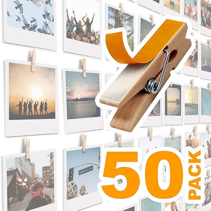 Toros.Store 50 pack Mini Self Adhesive Clips for Pictures - Poster Hanger Paper Clip Holder for Wall, Photo Cards Hanging Display Office Board & Picture Boards, Artwork Photos Holders Card Hangers Dorm Room Decor - Image 1